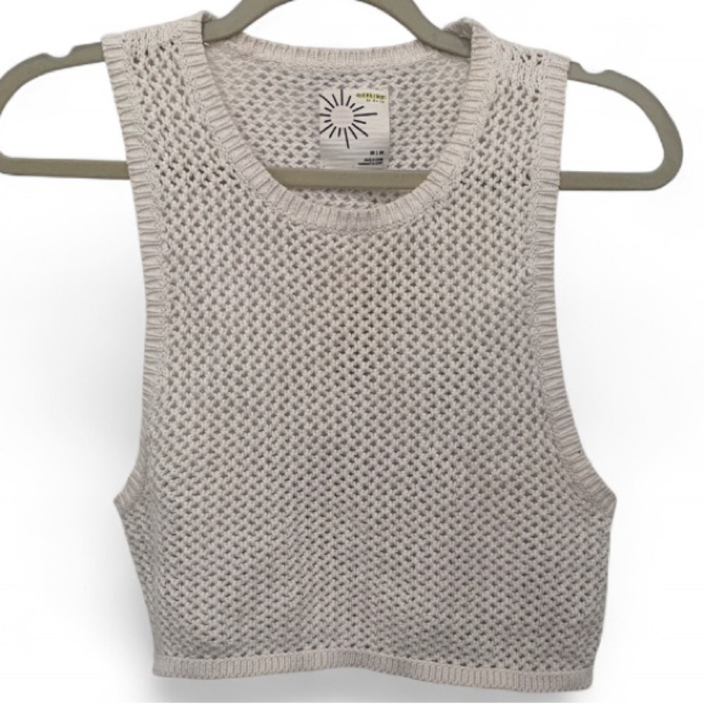 Aerie Offline White Crochet Cropped Muscle Tank Top Size Medium
